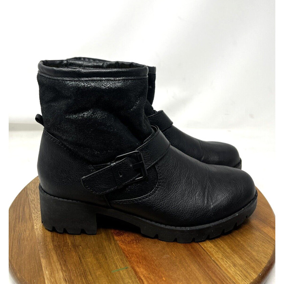 Aldo‎ Boots Womens Faux Fur Lined Chucky Heel Y2K Ankle Bootie Black Size 8.5 - Picture 1 of 10